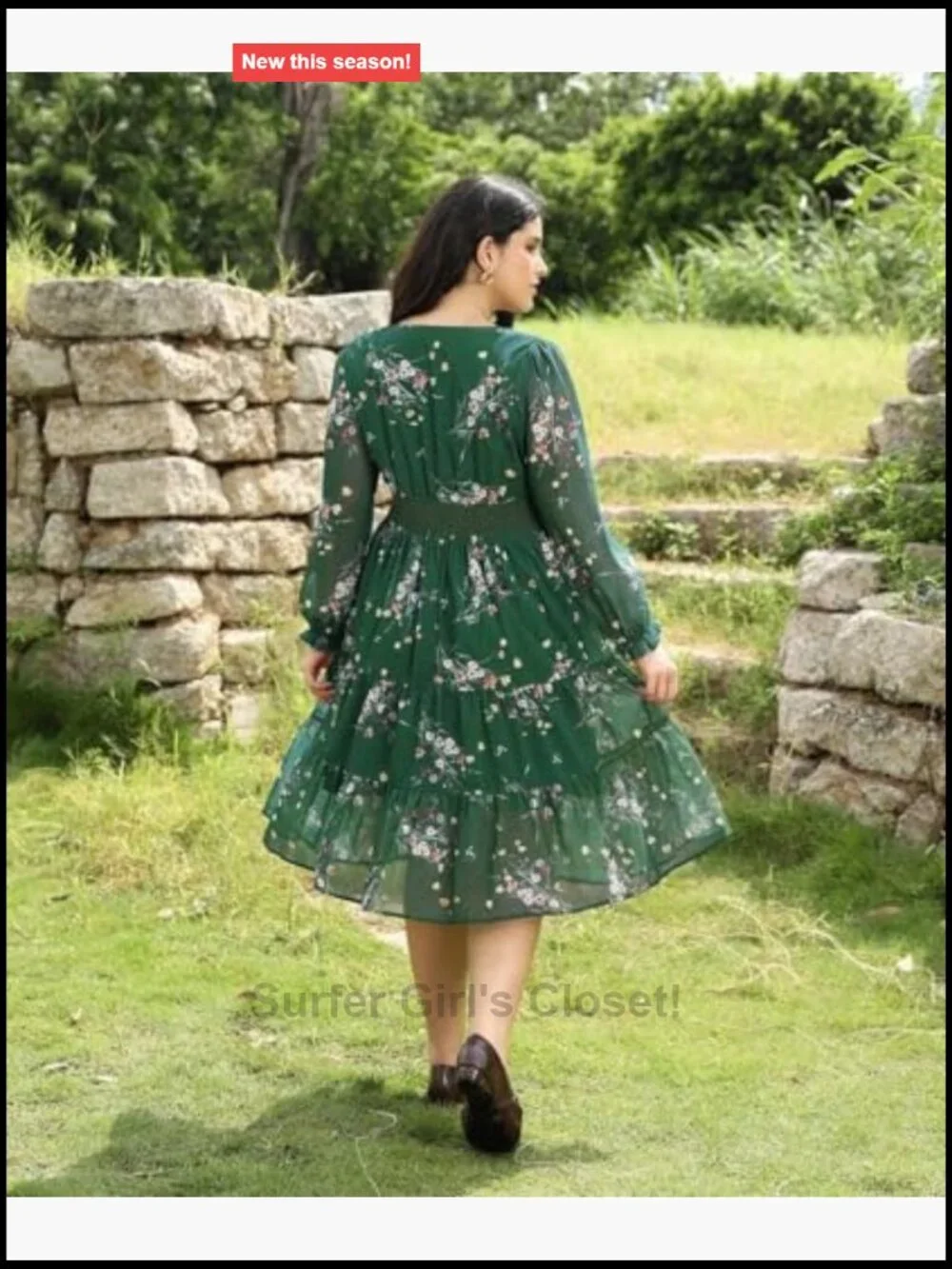 Plus Size Maxi Floral Dress Women Long Sleeve V Neck Empire Waist Flowy Chiffon